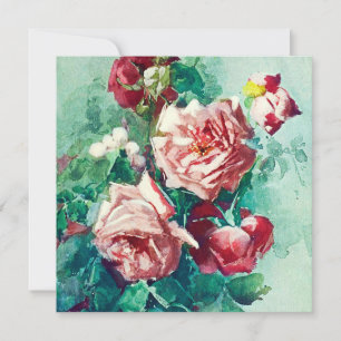 Tarjeta Pintura en acuarela de rosas rosadas vintage elega