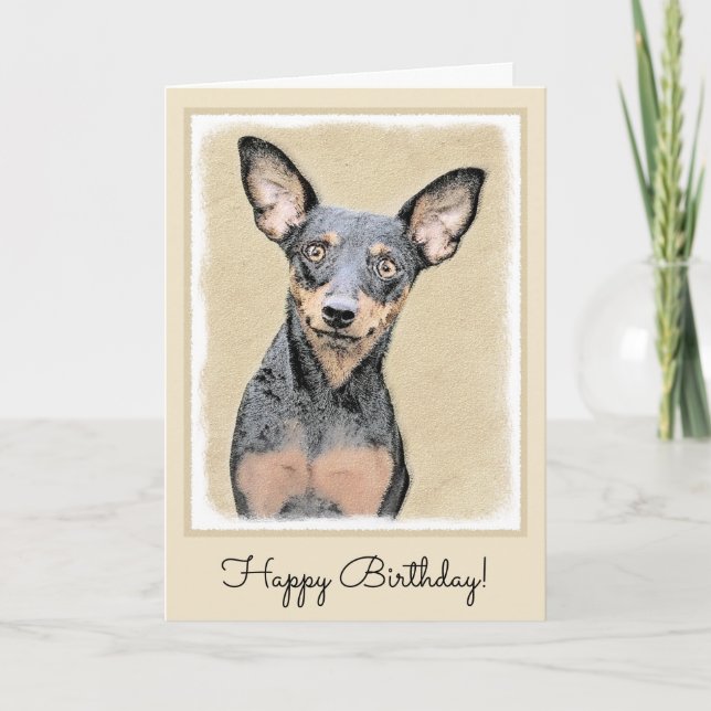Tarjeta Pintura en miniatura de Pinscher Cute arte origina (Anverso)