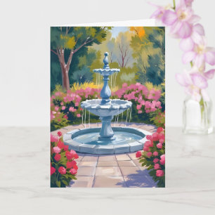 Tarjeta Pintura Floral de Fuente de Jardín