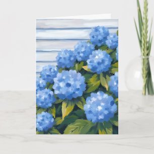 Tarjeta Pintura floral de hortensias azules arbustos