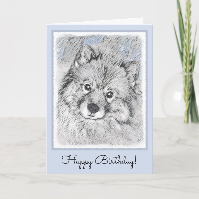 Tarjeta Pintura Keeshond Beth - Arte Perro Original. (Anverso)
