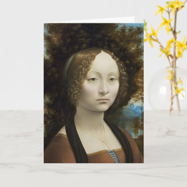 Tarjeta Pintura Leonardo Da Vinci Ginevra De' Benci (flor amarilla)