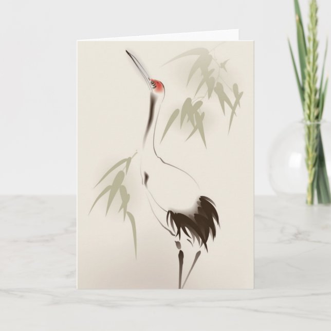 Tarjeta Pintura oriental del estilo, grúa Rojo-coronada (Anverso)