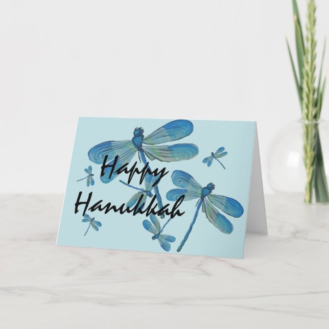 Tarjeta Pintura Original de Hanukkah Delicado Dragón Azul (Anverso)