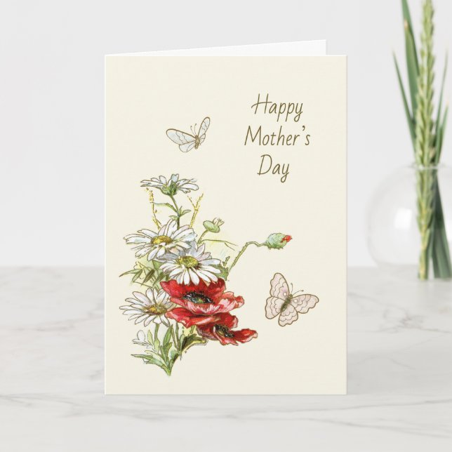 Tarjeta Pintura retro de flores para el día de la madre (Anverso)