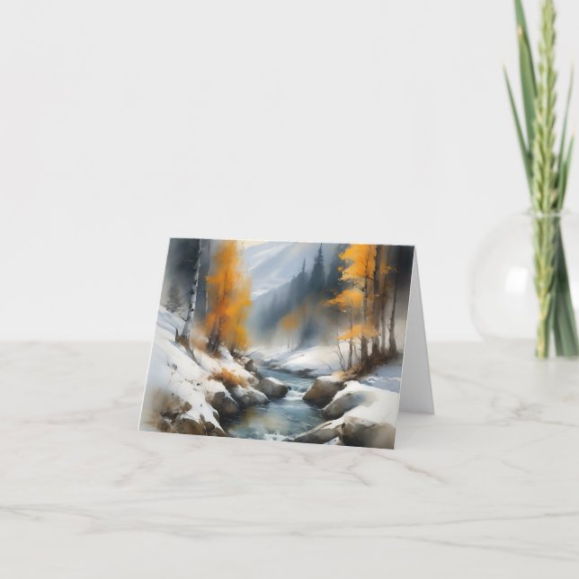 Tarjeta Pintura serena del paisaje de los ríos de invierno (Anverso)