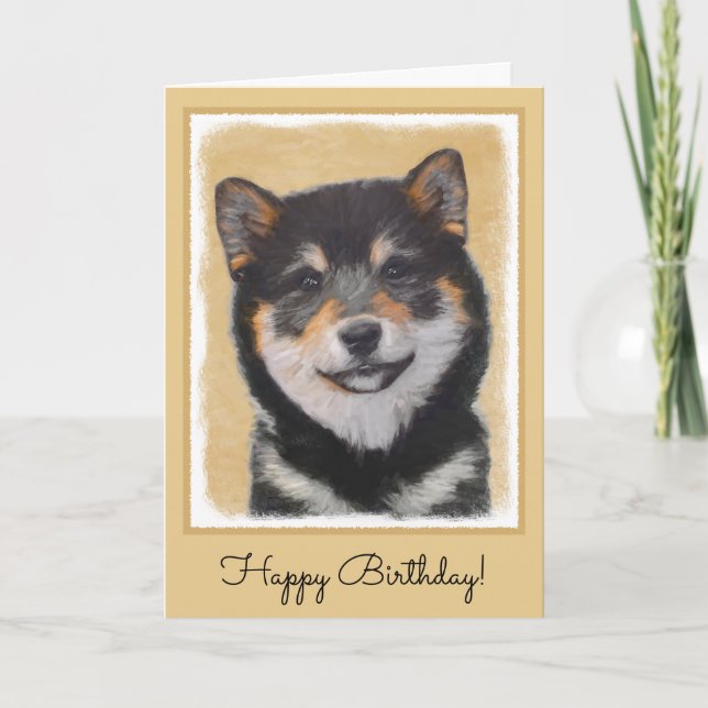 Tarjeta Pintura Shiba Inu (Negro y Tan) - Arte de perro (Anverso)