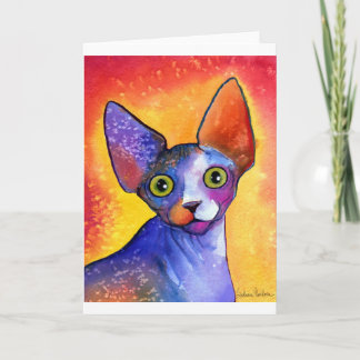 Tarjeta Pintura vibrante del gato 3 del sphynx