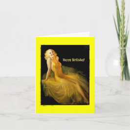 Tarjeta Pinup de cumpleaños en amarillo