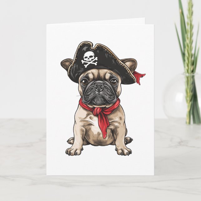 Tarjeta Pirata Bulldog francés Skull Crossbone (Anverso)