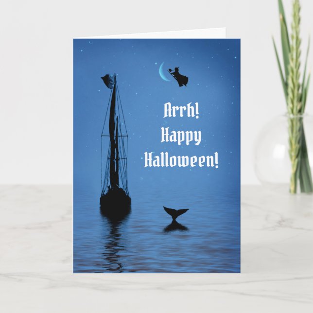 Tarjeta Pirata de Halloween y mar Náutico Bruto (Anverso)