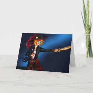 Tarjeta Pirata espacial y gato espacial