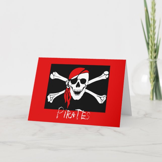 Tarjeta Piratas - negros y cráneo rojo del pirata (Anverso)