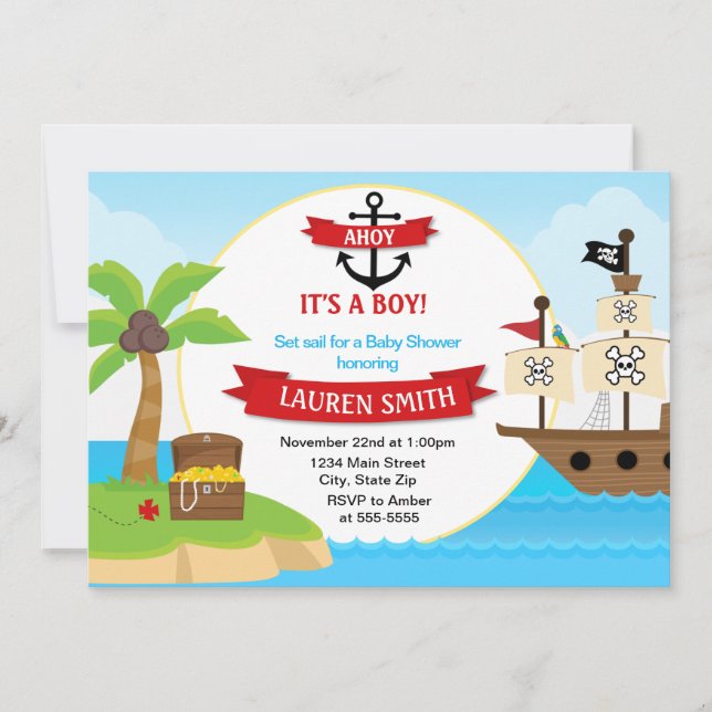 Tarjeta Pirate Baby Shower Invitación 5x7 (Anverso)