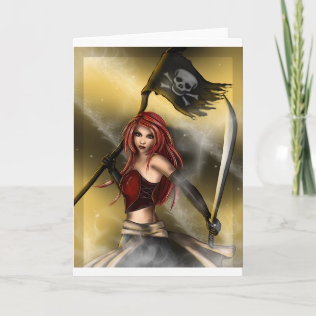 Tarjeta Pirate Queen with Flag (Anverso)