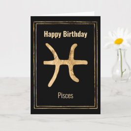 Tarjeta Pisces astrología oro zodiaco Feliz cumpleaños