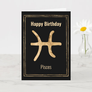 Tarjeta Pisces astrología oro zodiaco Feliz cumpleaños