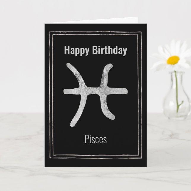 Tarjeta Pisces astrología zodiac plata Feliz cumpleaños (Planta pequeña)