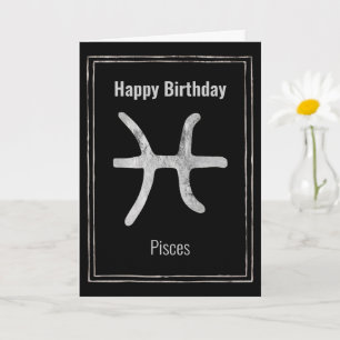 Tarjeta Pisces astrología zodiac plata Feliz cumpleaños