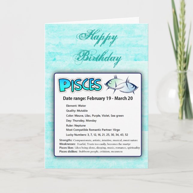 Tarjeta Pisces Astrológico Horoscope Zodiac Birday Card (Anverso)