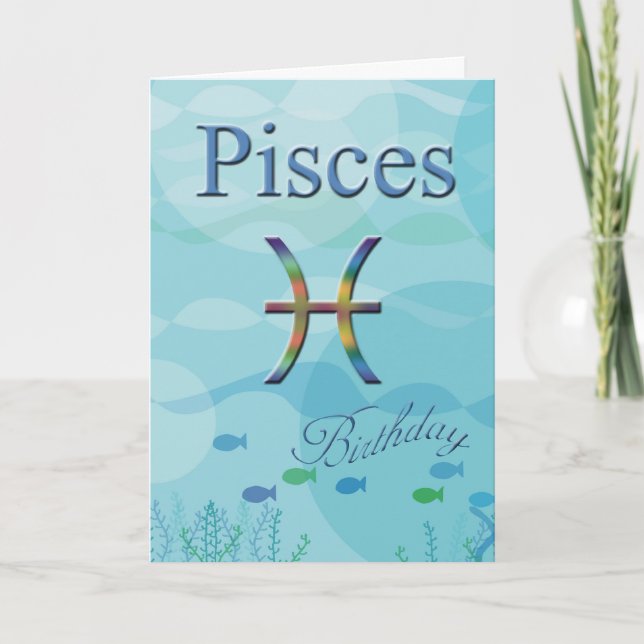 Tarjeta Pisces Birthday-Blue Ocean (Anverso)