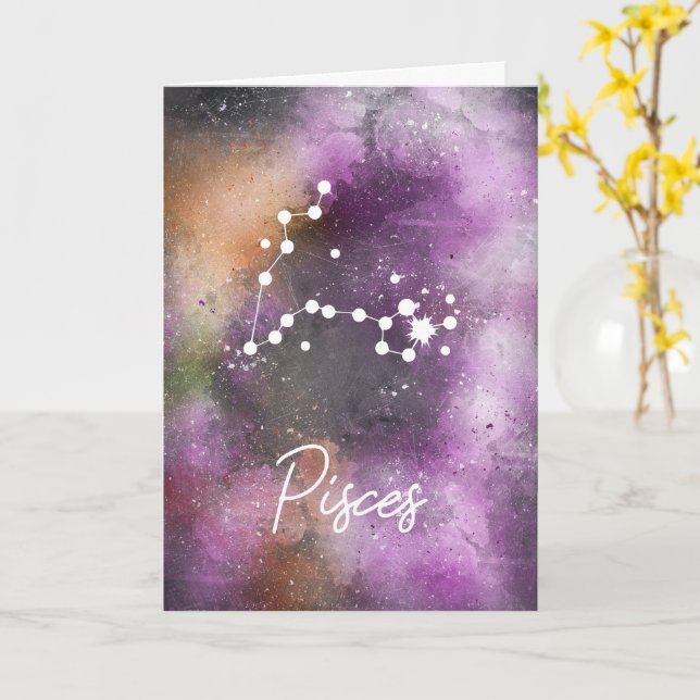 Tarjeta Pisces Constellation Zodiac Púrpura Galaxia (flor amarilla)