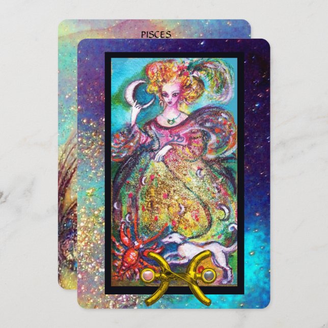 TARJETA PISCES, DAMA DE LUNA, ASTROLOGÍA DE TAROT ZODIAC C (Anverso / Reverso)
