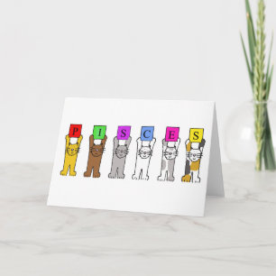 Tarjeta Pisces Feliz Cumpleaños gatos Personalizados Cutos