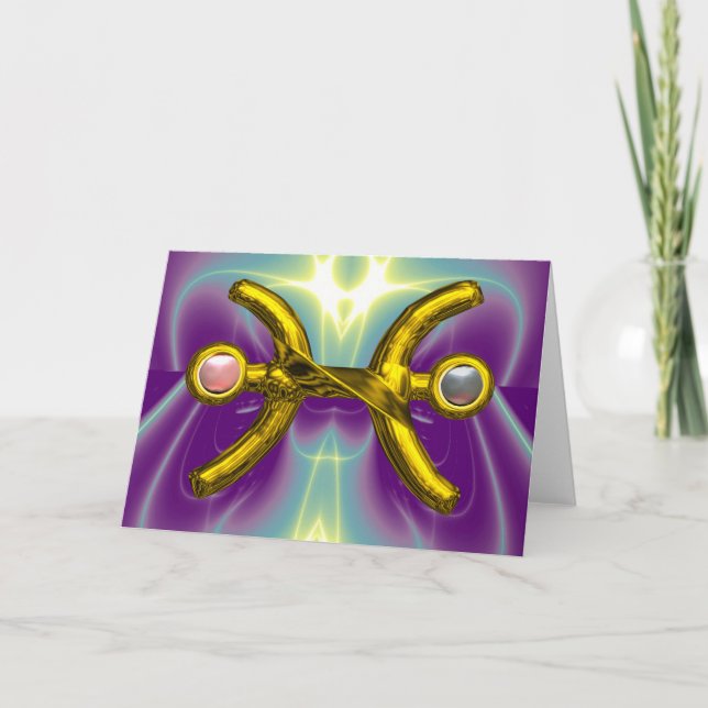 Tarjeta PISCES Oro Zodiac Rótulo de cumpleaños, Perlas ros (Anverso)