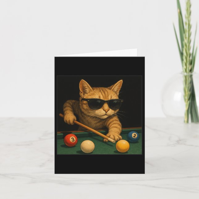 Tarjeta Piscina De Gatos Billiards In Lounge Guay Funny Ca (Anverso)