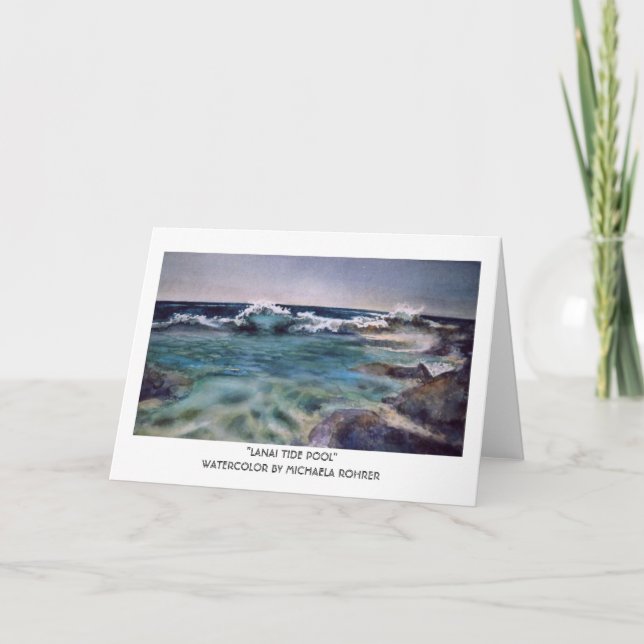 Tarjeta Piscina de la marea de Lanai - acuarela de Micaela (Anverso)