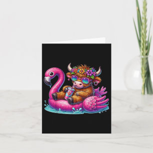 Tarjeta Piscina Highland Cow Flamingo Float Summer Hawaii 