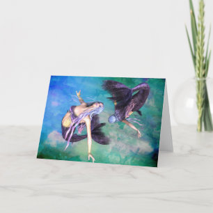 Tarjeta Piscis - Dos sirenas nadando en un bucle