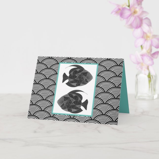 Tarjeta Piscis Pescado Blanco Negro Aqua Zodiac Japón Cump (Orquídea)