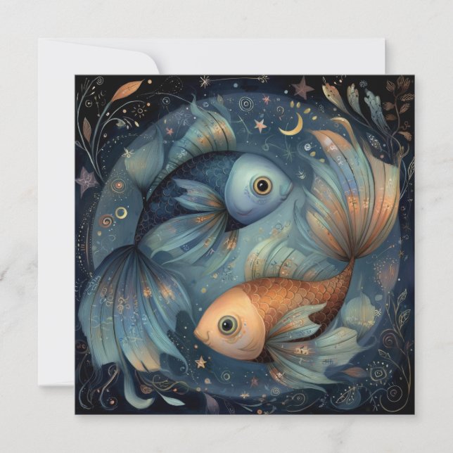 Tarjeta Piscis Pez Zodíaco Astrología Celestial Cumpleaños (Anverso)