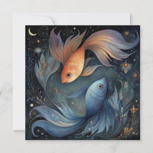 Tarjeta Piscis Pez Zodíaco Astrología Cumpleaños Místico (Anverso)