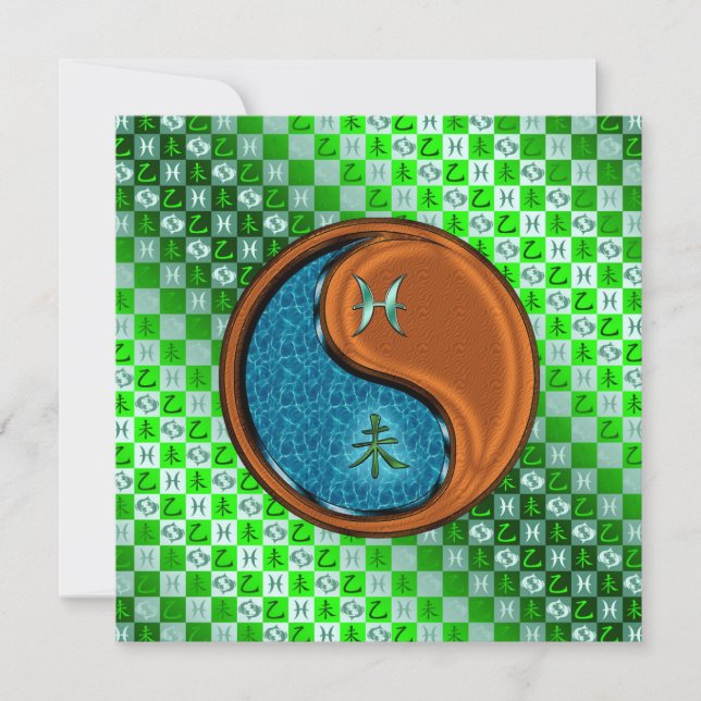 Tarjeta Piscis y Cabra de Madera (Anverso)