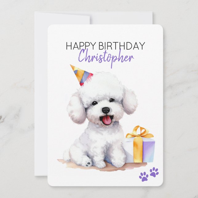 Tarjeta Piso de cumpleaños feliz personalizado de Bichon F (Anverso)