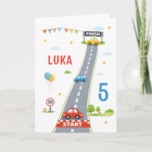 Tarjeta Pista de Carreras de Autos para Niños Cumpleaños F