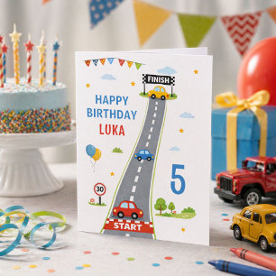 Tarjeta Pista de Carreras de Autos para Niños Cumpleaños F