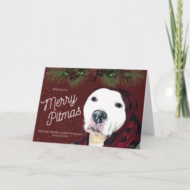 Tarjeta Pit Bull Christmas "Merry Pitmas"  Greeting Card (Anverso)