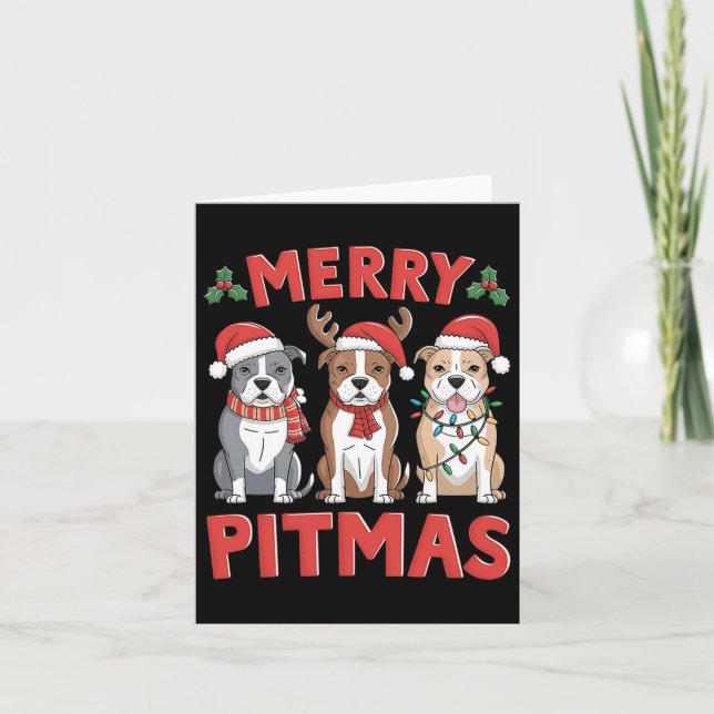 Tarjeta Pit Bull Santa Christmas Tree Encende Navidad Merr (Anverso)