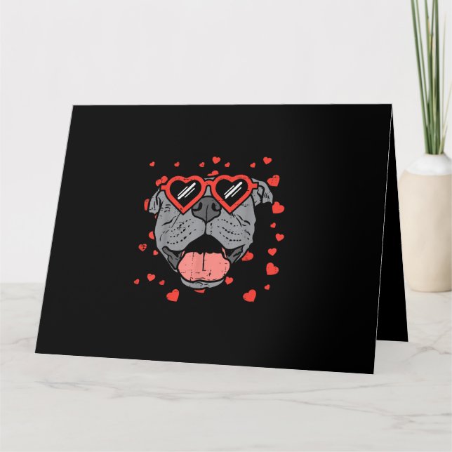 Tarjeta Pitbull Cara Corazón Gafas Día de San Valentín Mas (Anverso)
