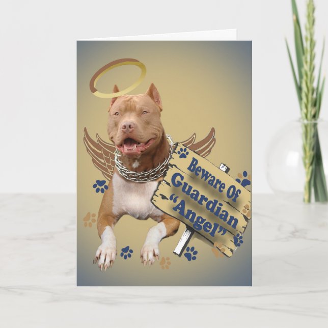 Tarjeta Pitbull Cuidado Con Los Regalos De Guardian Angel (Anverso)