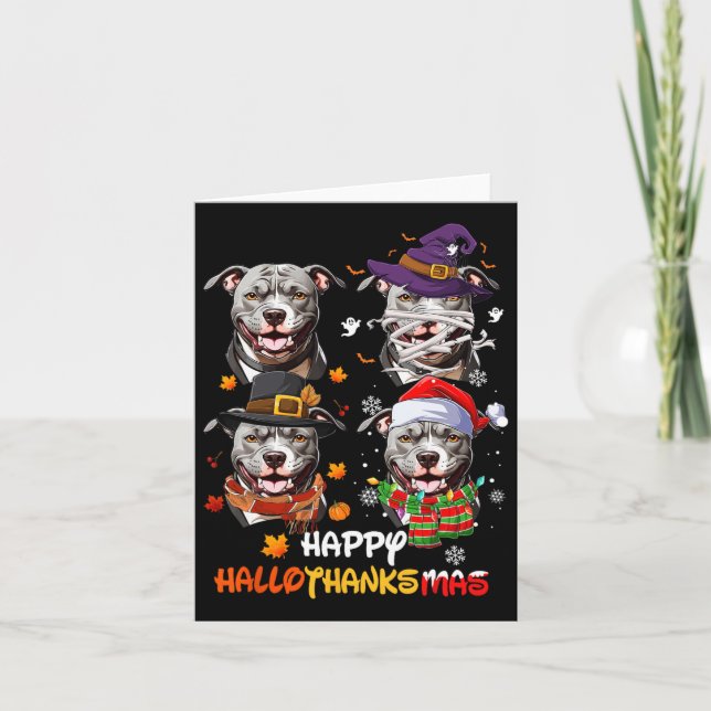Tarjeta Pitbull Dog Hallothanksmas Halloween Día de Acción (Anverso)