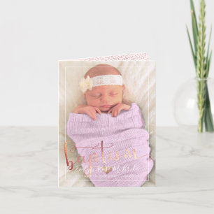 Tarjeta PixDezines Baptism Rosa de letra de guión dorado