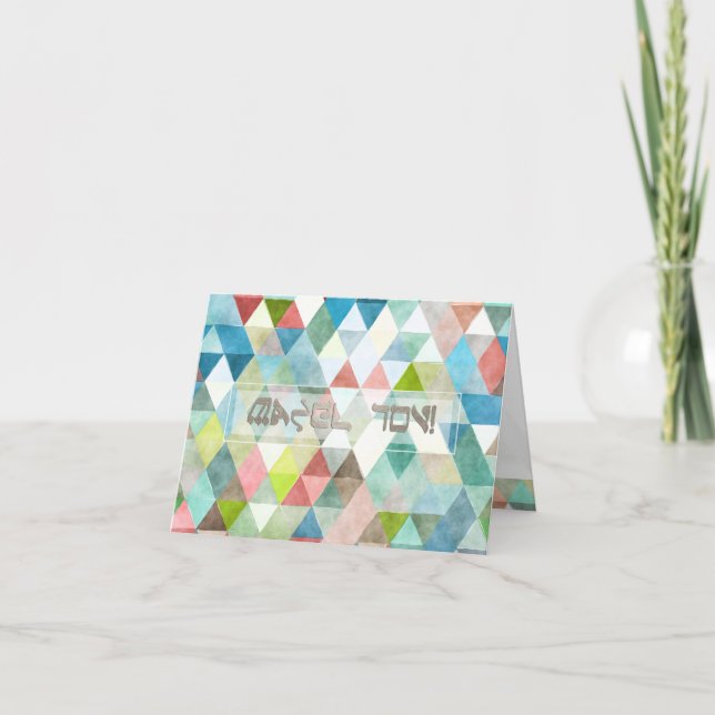 Tarjeta PixDezines Boho Triangles Mazel Tov/Felicitaciones (Anverso)