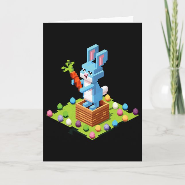 Tarjeta Pixel Easter Bunny Video Gamer Egg Hunting Funny B (Anverso)