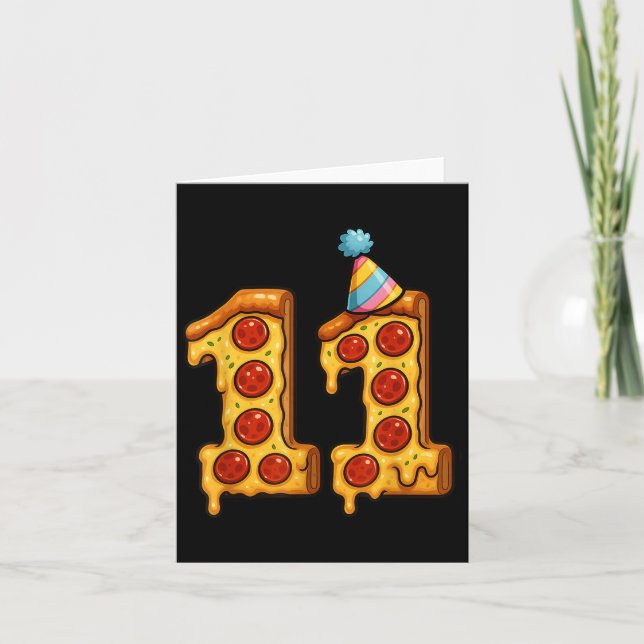 Tarjeta Pizza 11º cumpleaños Gorra Fiesta de 11 años Bday  (Anverso)