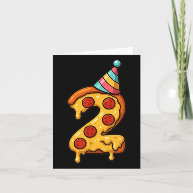 Tarjeta Pizza 2º cumpleaños Gorra Fiesta de 2 años (Anverso)